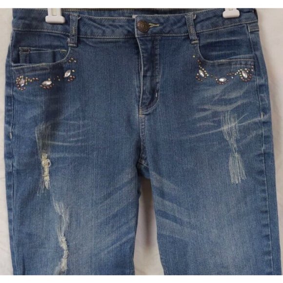 Monroe And Main 10 Embellished Distressed Studded Destroyed Straight Jean 30x29 - Picture 4 of 14